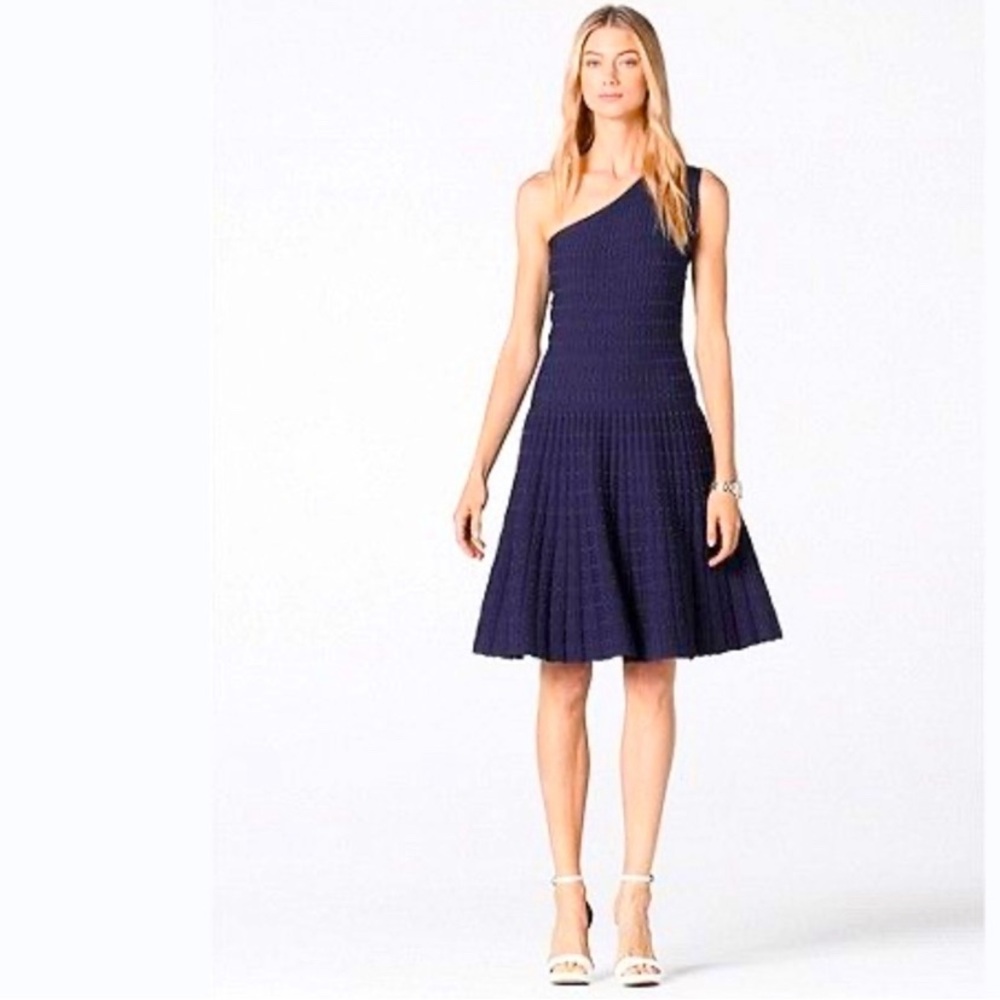 Michael Kors - Navy One Shoulder Pleated Mini Dress - NWT Size Small
